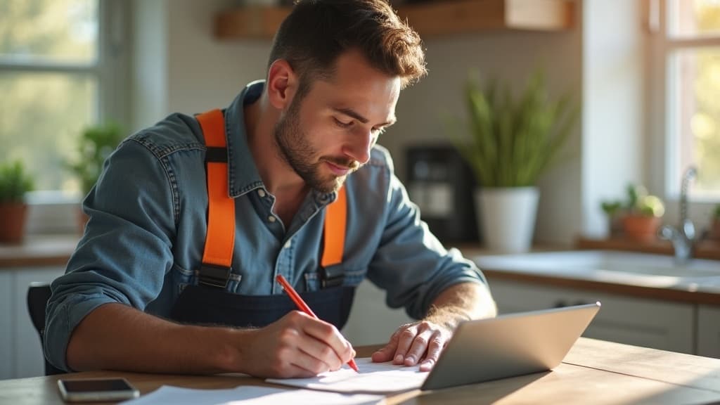 Tradie filling out a form on a tablet to get his website started