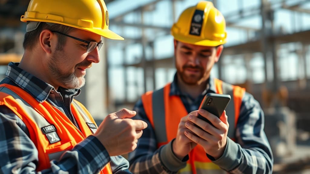 Tradie checking their business website on a mobile phone at a job site