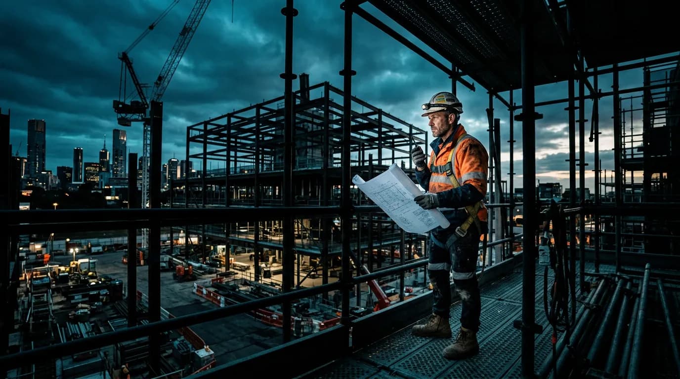 Professional builder on construction site
