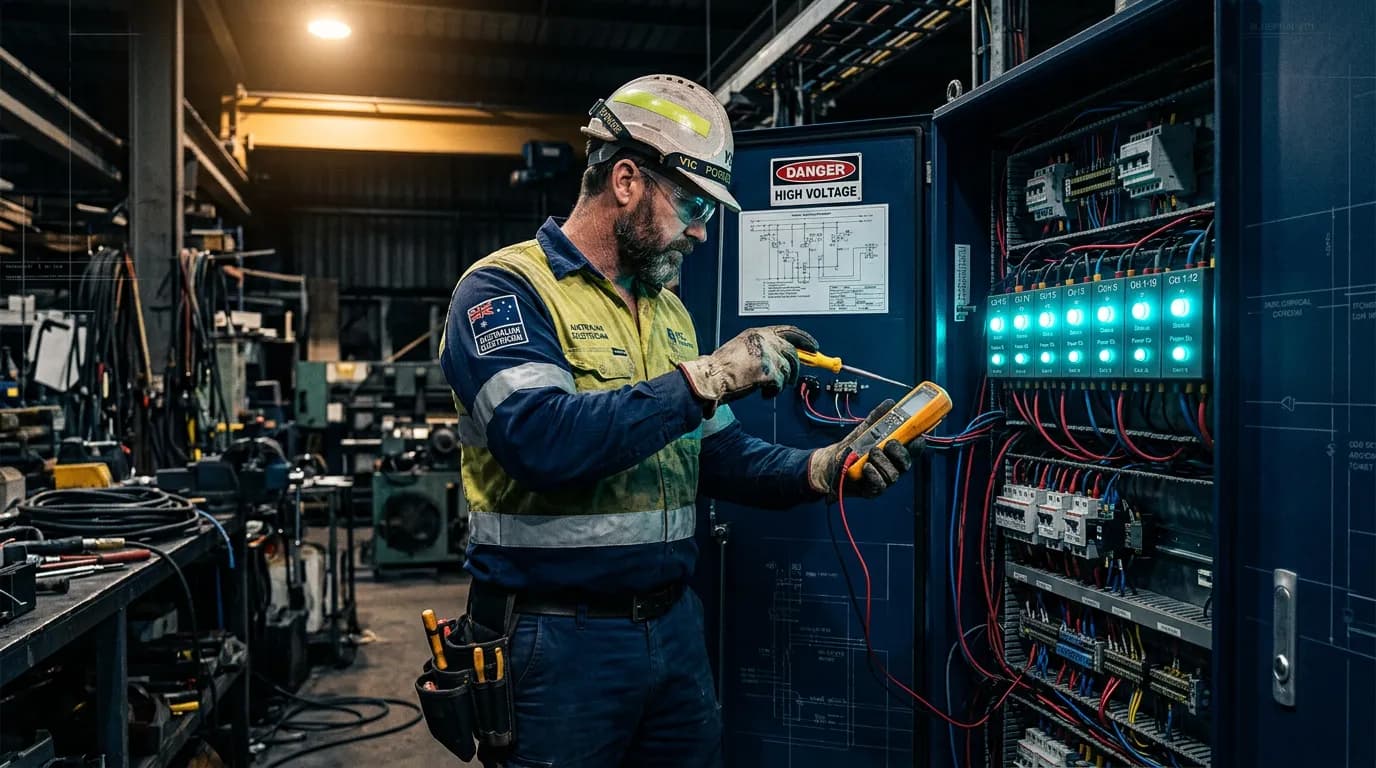 Professional electrician working on electrical panel