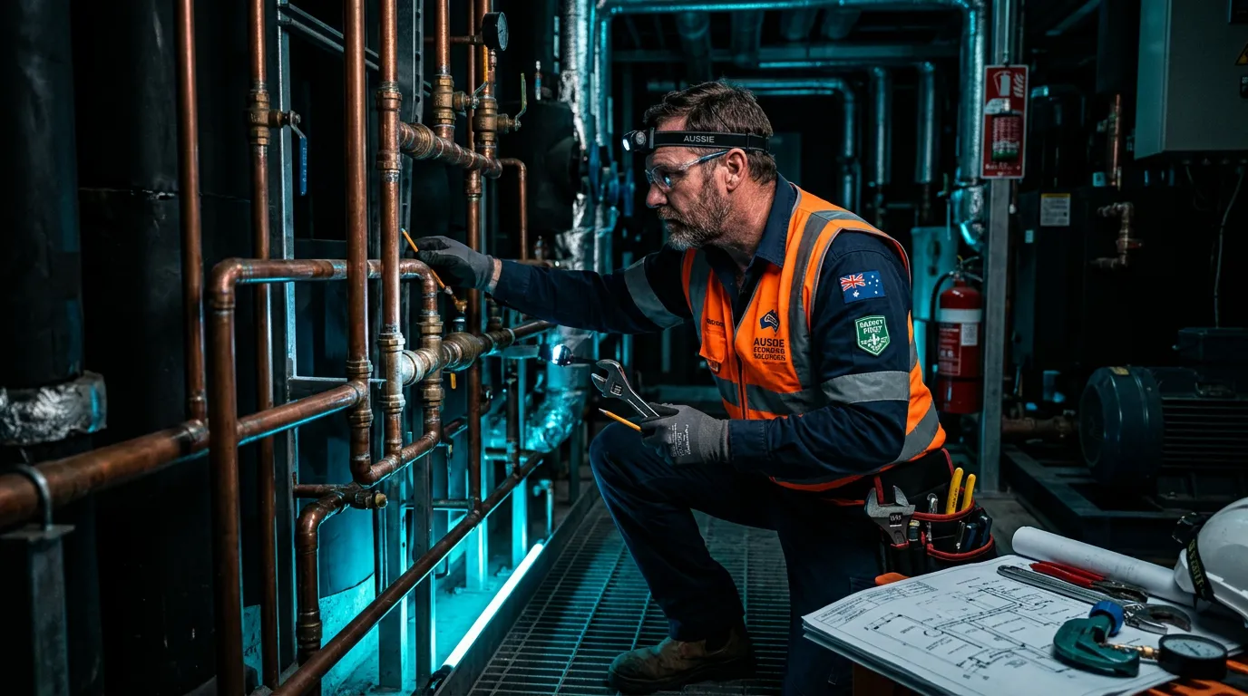 Professional plumber at work on a job site