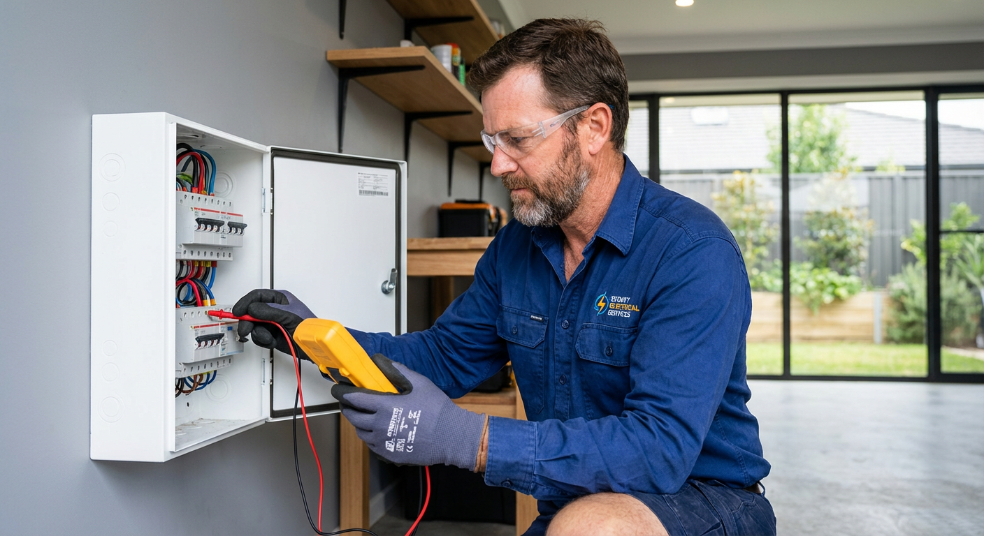 Qualified electrician testing electrical panel - Electrician website Melbourne Sydney Brisbane