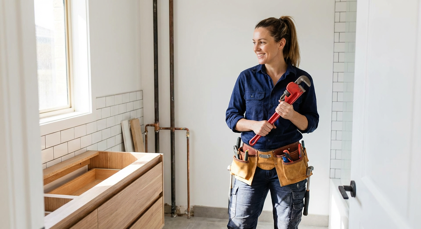 Licensed plumber installing pipes - Plumbing website services Australia